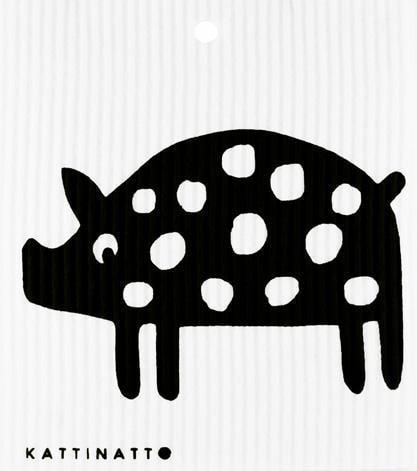 swedethings-cad dishcloth Pig Black Polkadots
