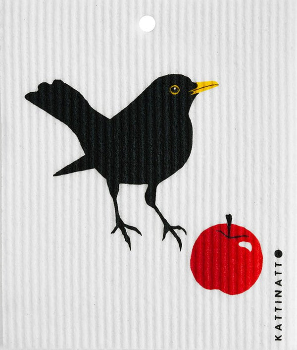 swedethings-cad dishcloth Blackbird and Red Apple