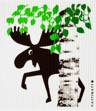 swedethings-cad dishcloth Moose Behind Birch Tree Medium Size
